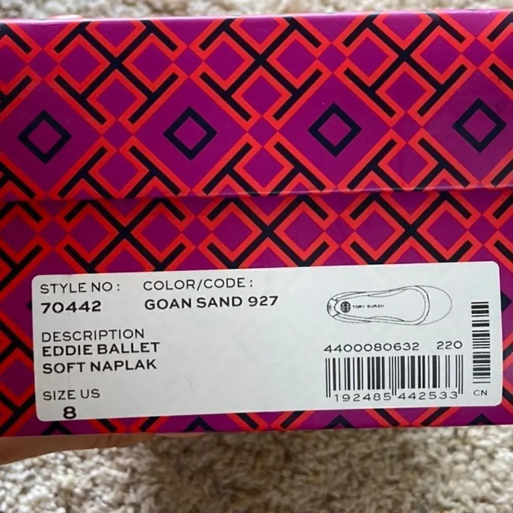 Tory Burch Eddie Leather Goan Sand Cream Tan Ballet Flat Size 7.5